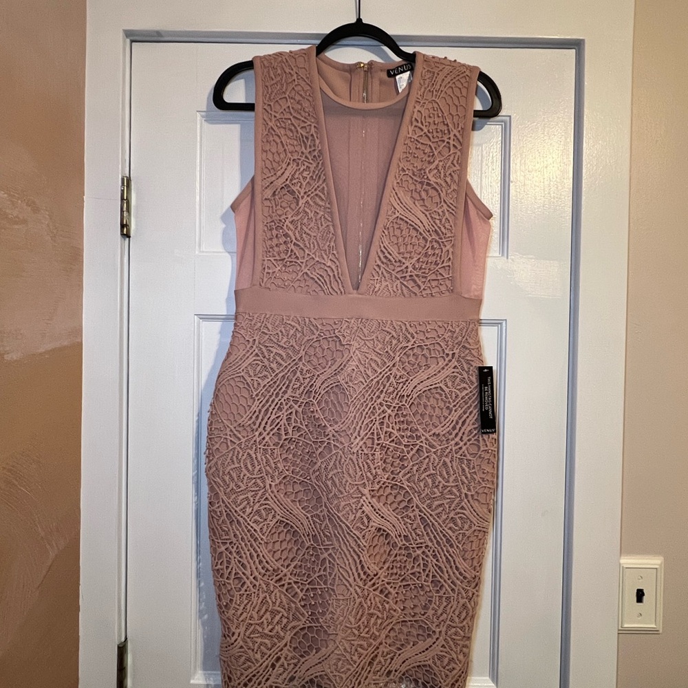 VENUS Dusty Rose Lace Sheath Dress